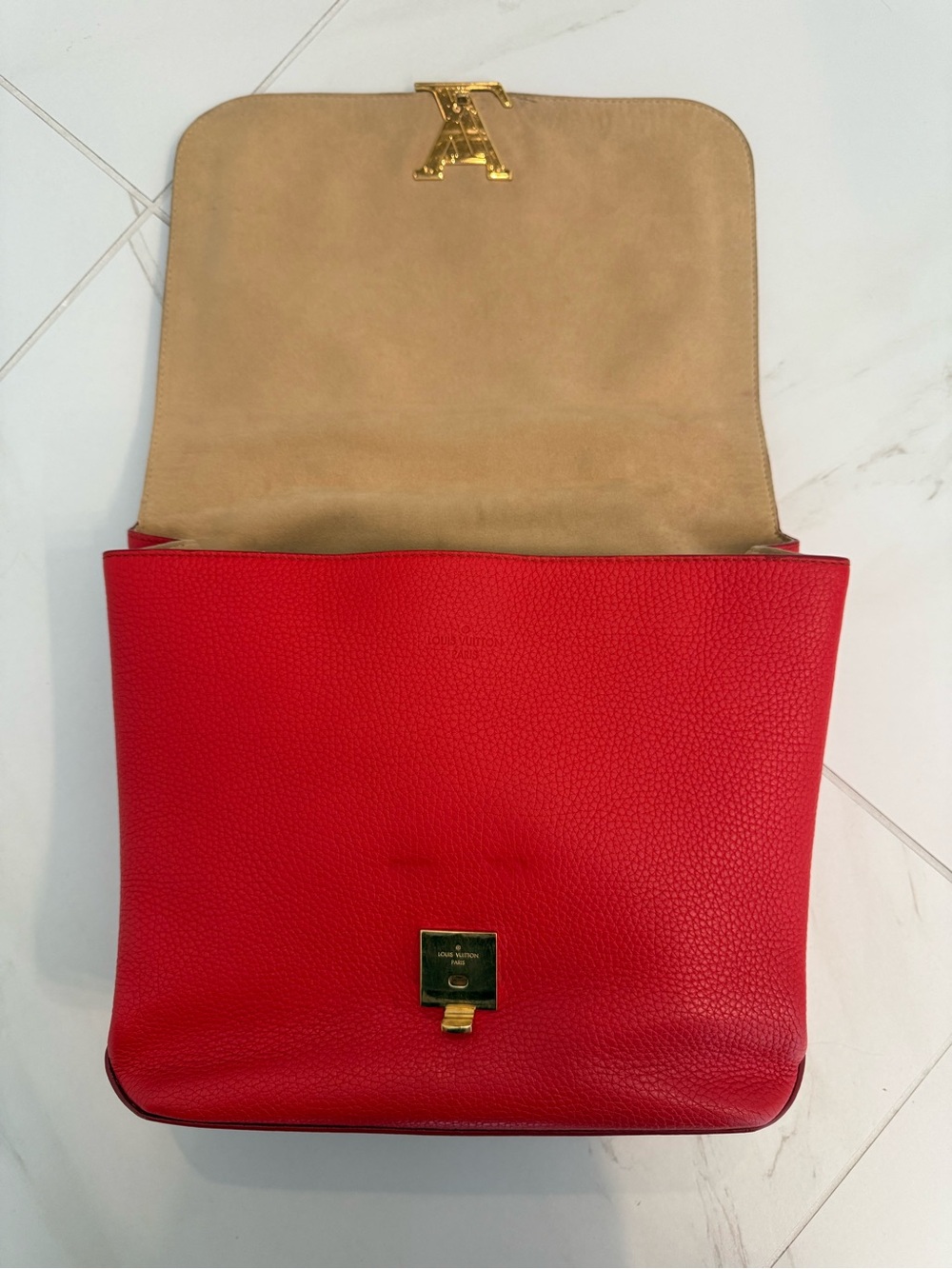 Louis Vuitton Coquelicot Red Taurillon Leather Volta Bag Top Handle Crossbody